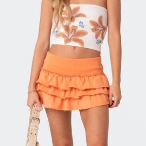 Orange Edikted Martina Ruffle Terry Mini Skirt
